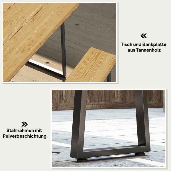 Essgruppe Esstisch mit Bänken und Schirmloch für 6 Personen Holz