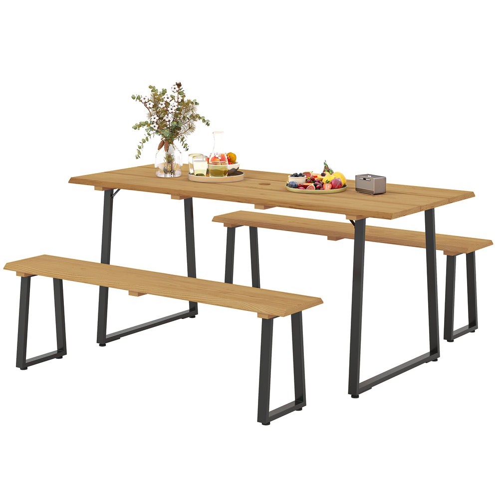 Essgruppe Esstisch mit Bänken und Schirmloch für 6 Personen Holz