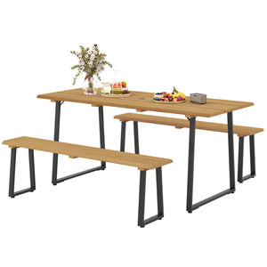 Essgruppe Esstisch mit Bänken und Schirmloch für 6 Personen Holz