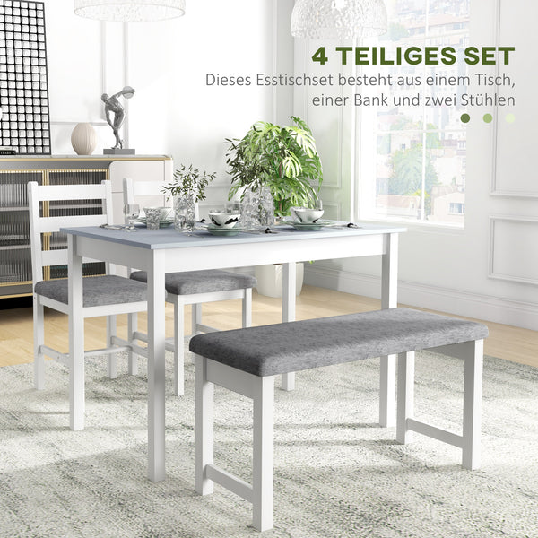 Essgruppe 4-teilig mit Tisch Bank und 2 Stühlen grau weiss
