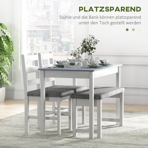 Essgruppe 4-teilig mit Tisch Bank und 2 Stühlen grau weiss