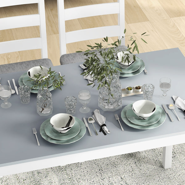 Essgruppe 4-teilig mit Tisch Bank und 2 Stühlen grau weiss