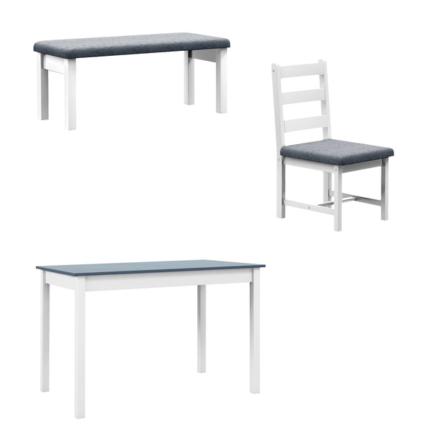 Essgruppe 4-teilig mit Tisch Bank und 2 Stühlen grau weiss