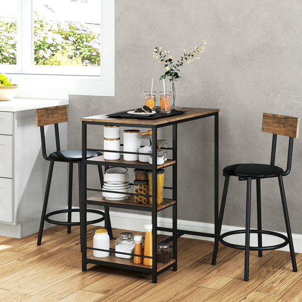 Essgruppe mit Bartisch und Stühlen klein mit Regal für Küche schwarz