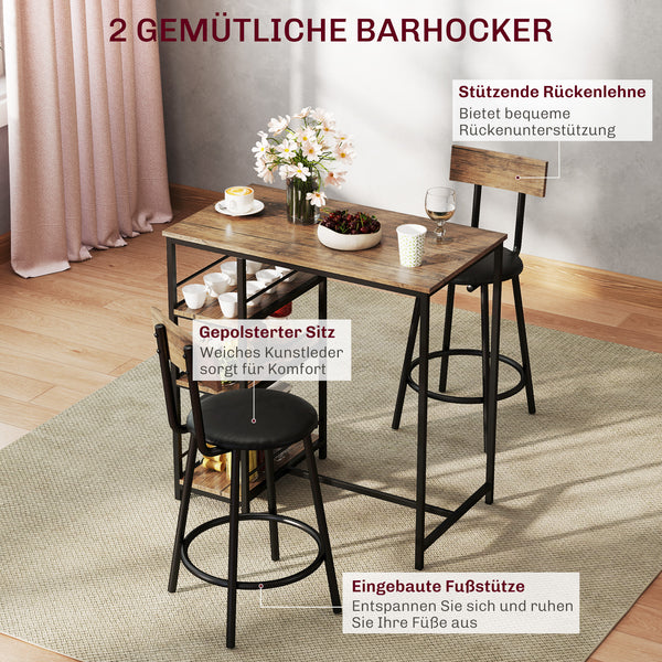 Essgruppe mit Bartisch und Stühlen klein mit Regal für Küche schwarz