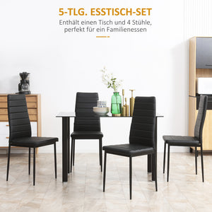 Essgruppe mit Glastisch und 4 Stühlen modern schwarz