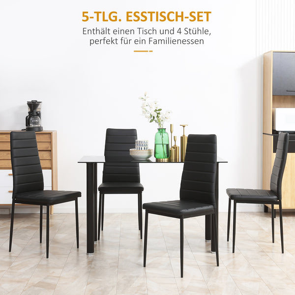 Essgruppe mit Glastisch und 4 Stühlen modern schwarz