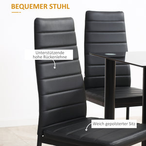 Essgruppe mit Glastisch und 4 Stühlen modern schwarz