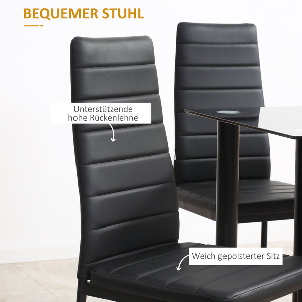 Essgruppe mit Glastisch und 4 Stühlen modern schwarz