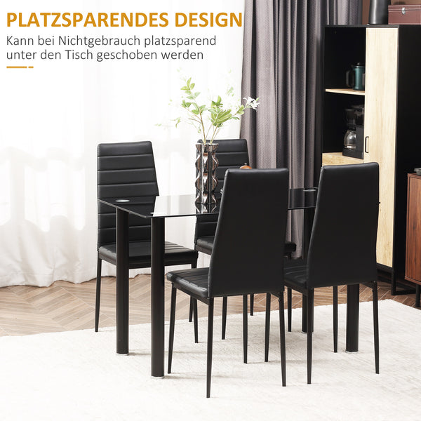 Essgruppe mit Glastisch und 4 Stühlen modern schwarz