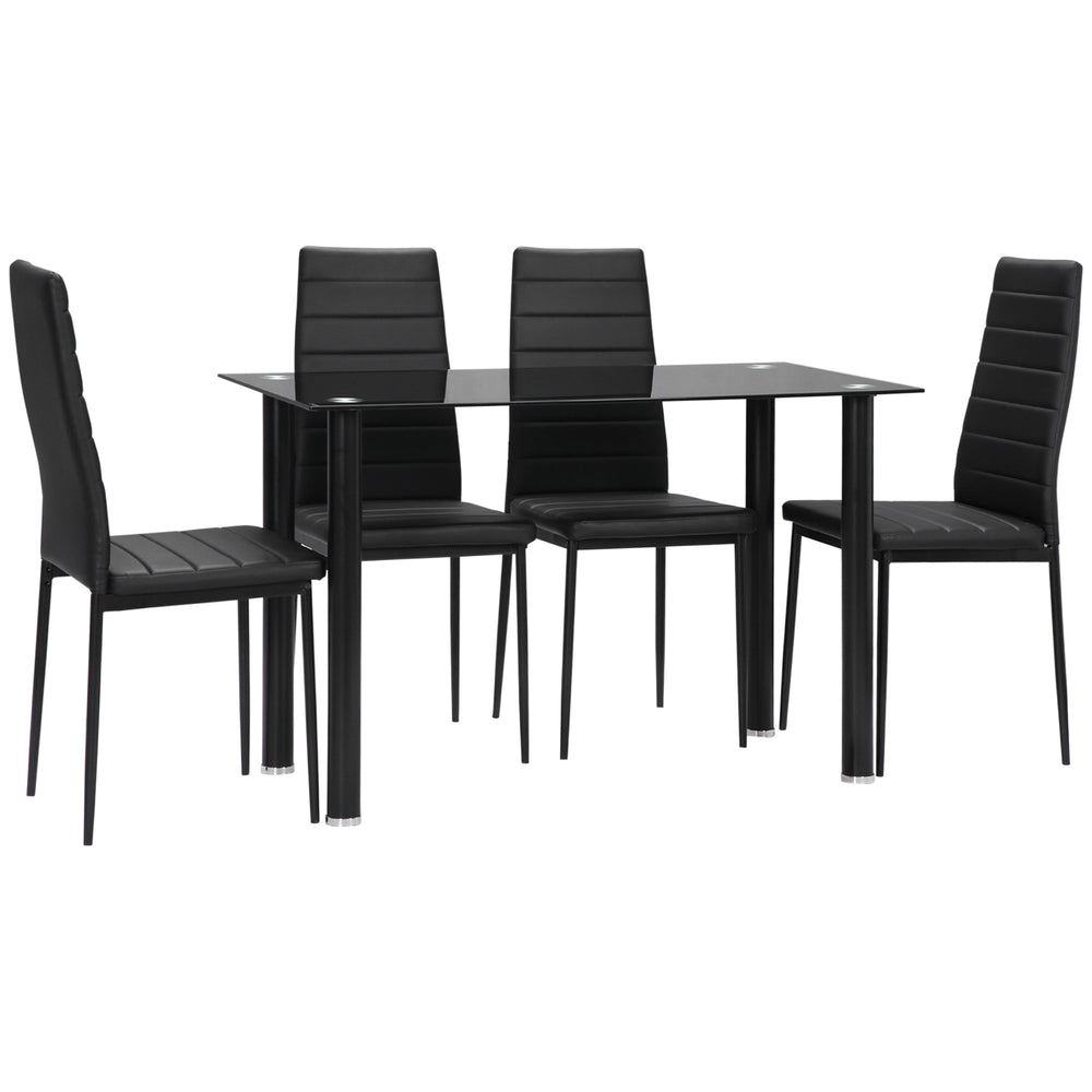 Essgruppe mit Glastisch und 4 Stühlen modern schwarz