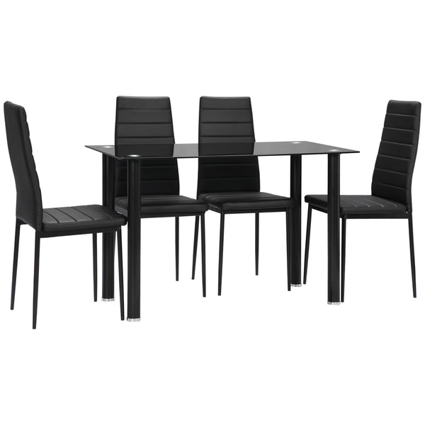 Essgruppe mit Glastisch und 4 Stühlen modern schwarz