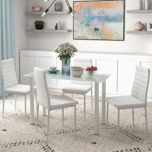 Essgruppe Esstisch Glastisch modern mit 4 Stühlen weiss
