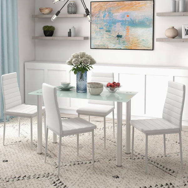 Essgruppe Esstisch Glastisch modern mit 4 Stühlen weiss