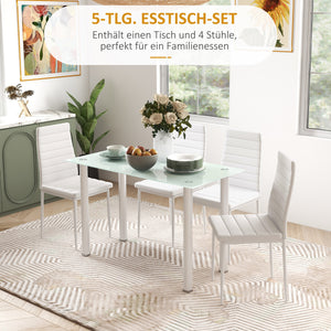 Essgruppe Esstisch Glastisch modern mit 4 Stühlen weiss
