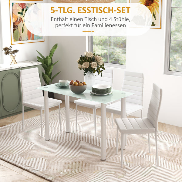 Essgruppe Esstisch Glastisch modern mit 4 Stühlen weiss