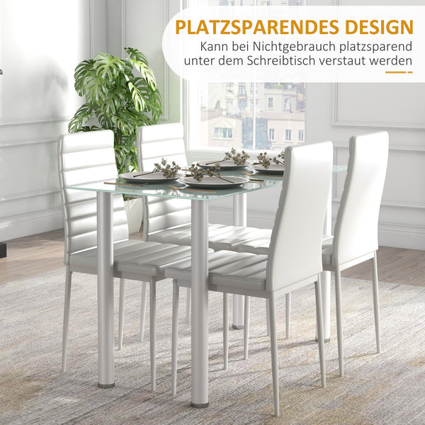 Essgruppe Esstisch Glastisch modern mit 4 Stühlen weiss
