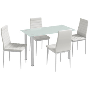Essgruppe Esstisch Glastisch modern mit 4 Stühlen weiss