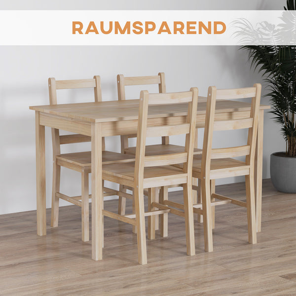 Essgruppe Esstisch mit 4 Stühlen Massivholz natur