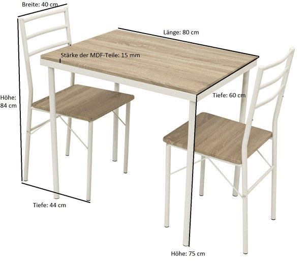Essgruppe KÖLN 3-teilig, Metall + MDF