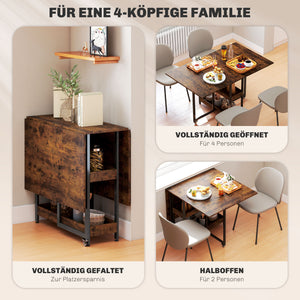 Esstisch klappbar Industriedesign mit Regal für 4 Personen braun