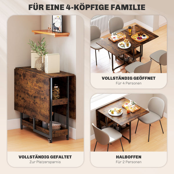 Esstisch klappbar Industriedesign mit Regal für 4 Personen braun