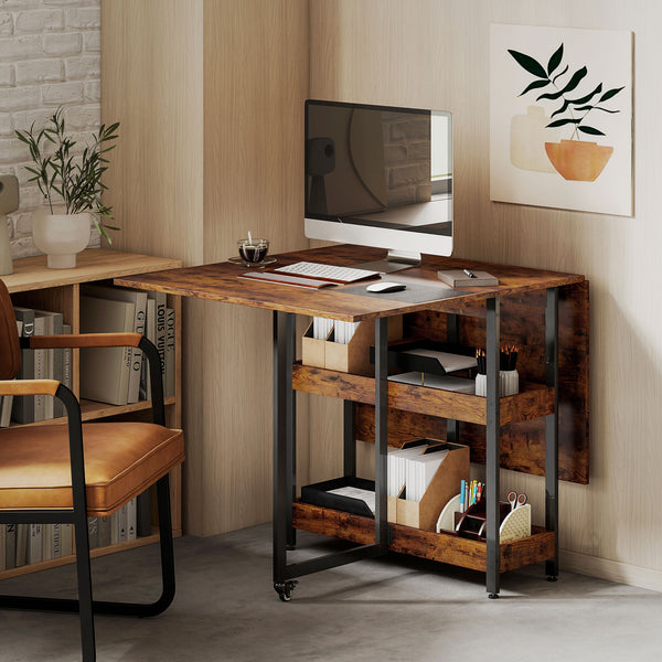 Esstisch klappbar Industriedesign mit Regal für 4 Personen braun