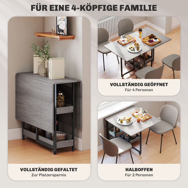 Esstisch klappbar Industriedesign mit Regalen für 4 Personen grau