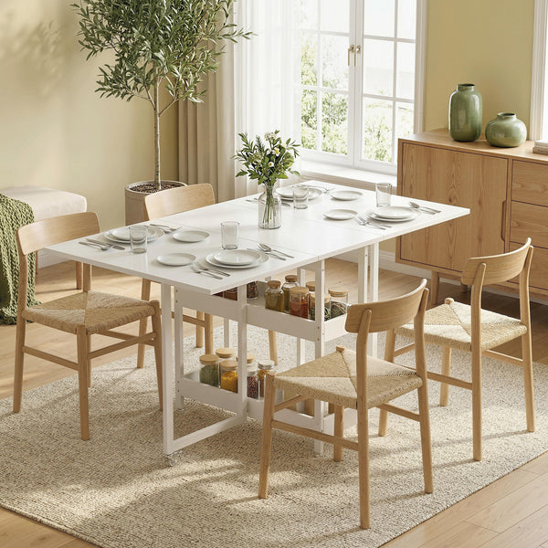 Esstisch klappbar Industriedesign mit Regal für 4 Personen weiss