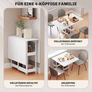 Esstisch klappbar Industriedesign mit Regal für 4 Personen weiss