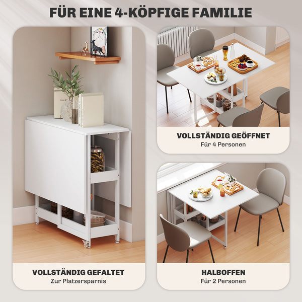 Esstisch klappbar Industriedesign mit Regal für 4 Personen weiss