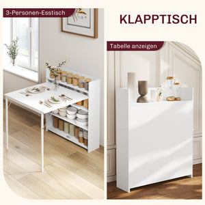 Esstisch klappbar mit Regalen für kleine Räume weiss