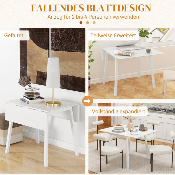 Esstisch klappbar mit ausklappbaren Flächen für Küche weiss