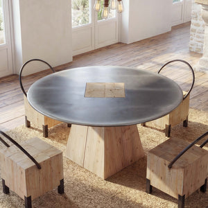 Esstisch Esszimmertisch rund Industrial Massivholz Ø120cm natur Metall-Optik