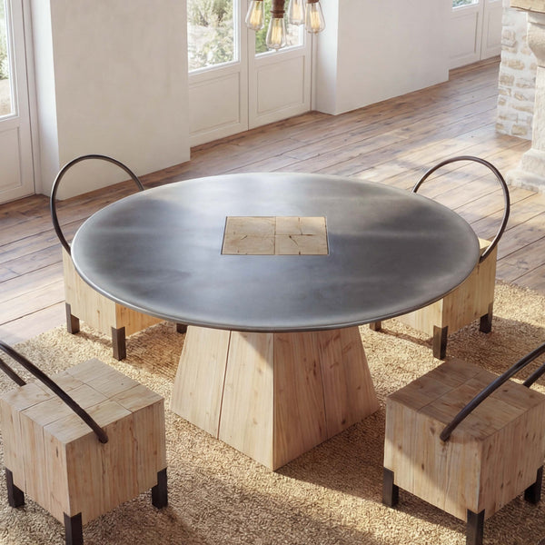 Esstisch Esszimmertisch rund Industrial Massivholz Ø120cm natur Metall-Optik