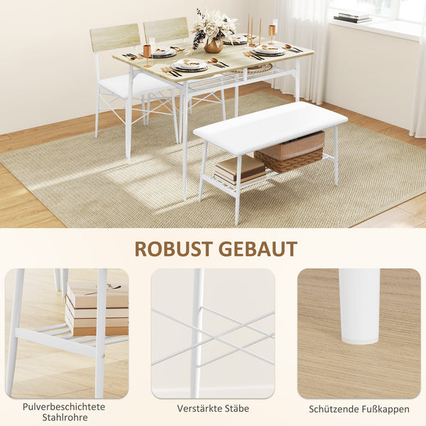 Esstisch Set für 4 Personen mit Bank und Stühlen Eiche Holz