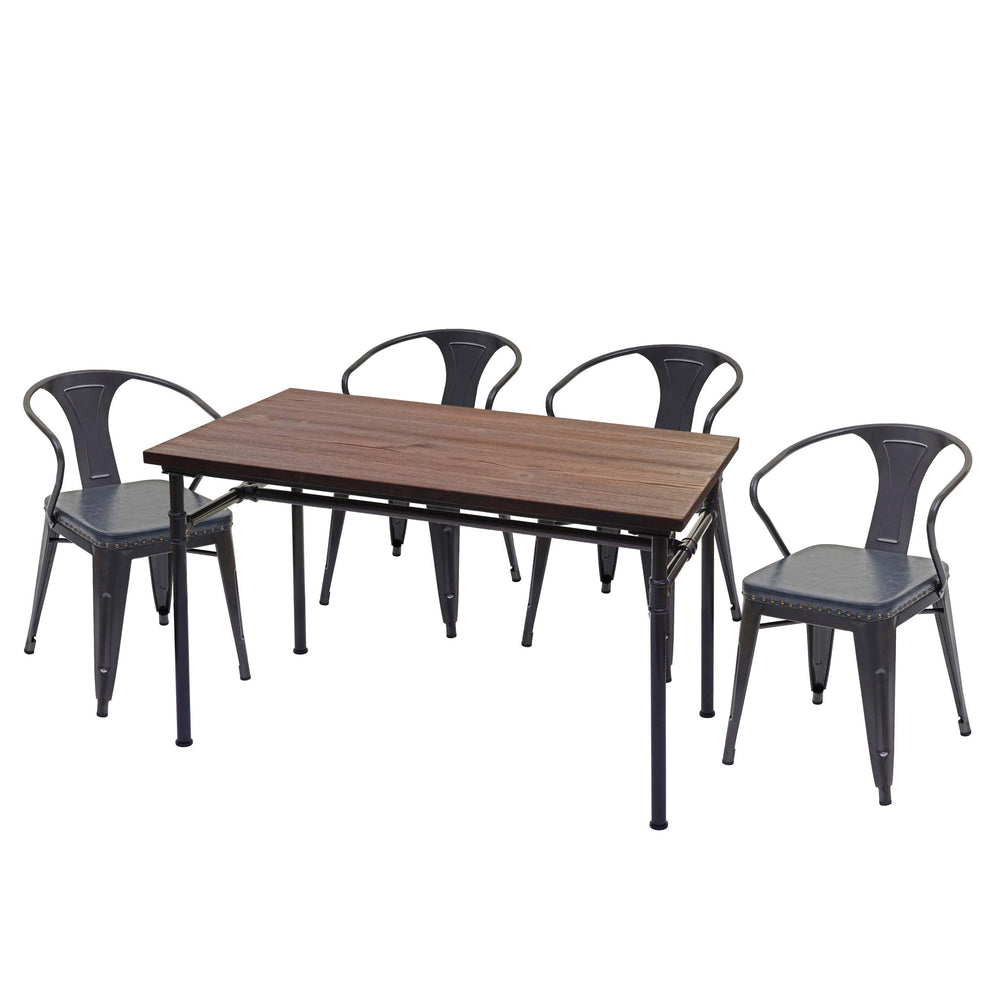 Esszimmer-Set 4 Esszimmerstühle mit Esstisch Ulme Holz Industrial grau