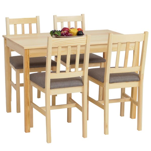 Esszimmer-Set Sitzgruppe Massivholz Kiefer Landhaus 110cm natur Polster grau