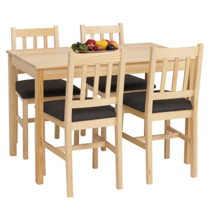 Esszimmer-Set Sitzgruppe Massivholz Kiefer Landhaus 110cm natur Polster schwarz
