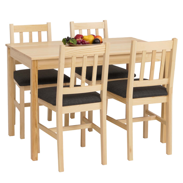 Esszimmer-Set Sitzgruppe Massivholz Kiefer Landhaus 110cm natur Polster schwarz