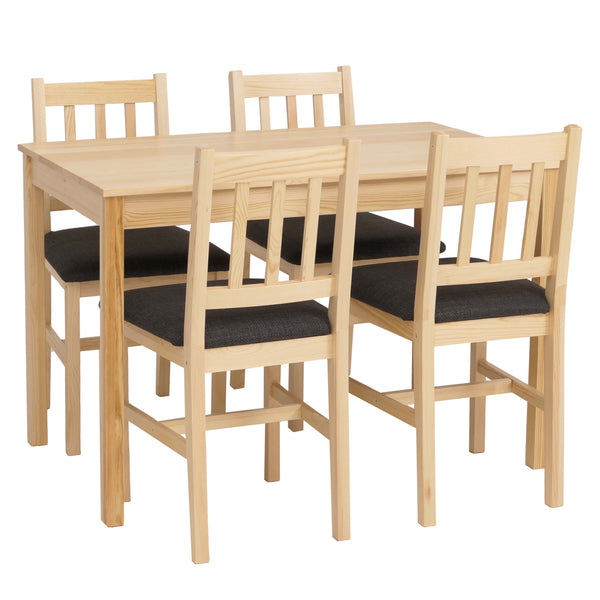 Esszimmer-Set Sitzgruppe Massivholz Kiefer Landhaus 110cm natur Polster schwarz