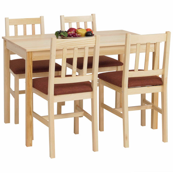 Esszimmer-Set Sitzgruppe Massivholz Kiefer Landhaus 110cm natur Polster terrakotta
