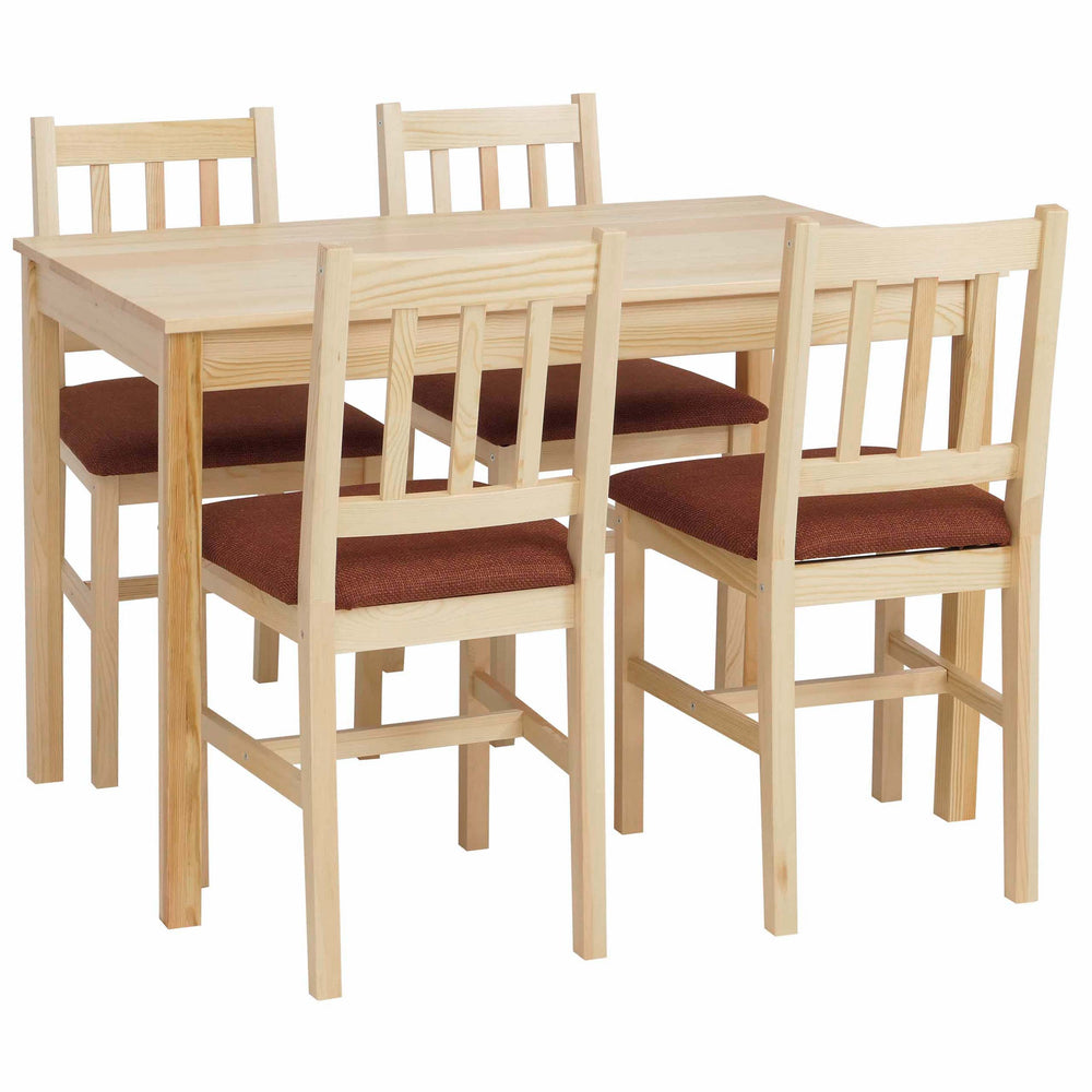 Esszimmer-Set Sitzgruppe Massivholz Kiefer Landhaus 110cm natur Polster terrakotta
