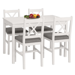 Esszimmer-Set Sitzgruppe Massivholz Kiefer Landhaus 110cm weiss Polster grau