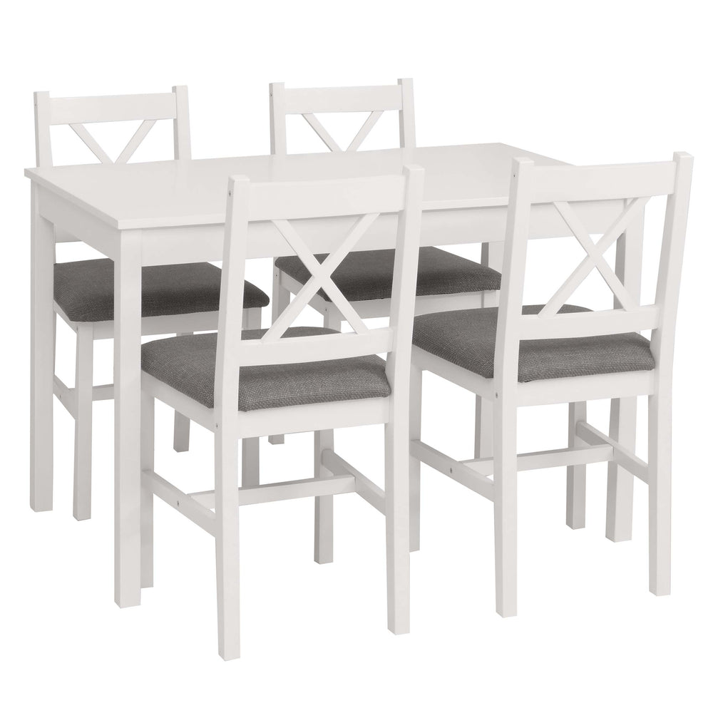 Esszimmer-Set Sitzgruppe Massivholz Kiefer Landhaus 110cm weiss Polster grau