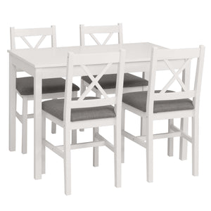 Esszimmer-Set Sitzgruppe Massivholz Kiefer Landhaus 110cm weiss Polster grau