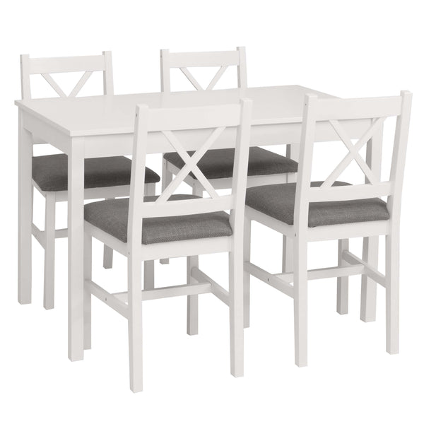Esszimmer-Set Sitzgruppe Massivholz Kiefer Landhaus 110cm weiss Polster grau