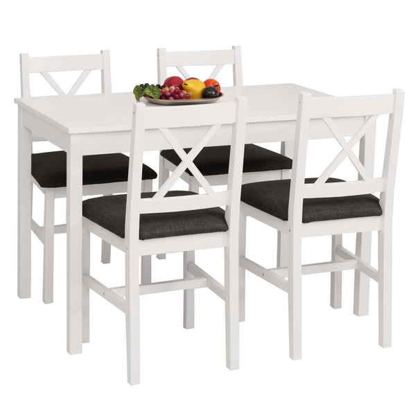 Esszimmer-Set Sitzgruppe Massivholz Kiefer Landhaus 110cm weiss Polster schwarz