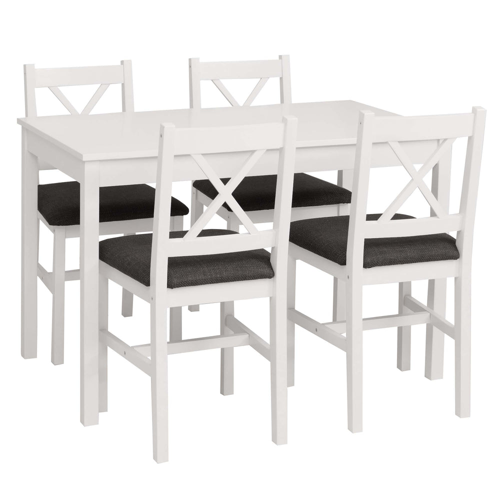 Esszimmer-Set Sitzgruppe Massivholz Kiefer Landhaus 110cm weiss Polster schwarz