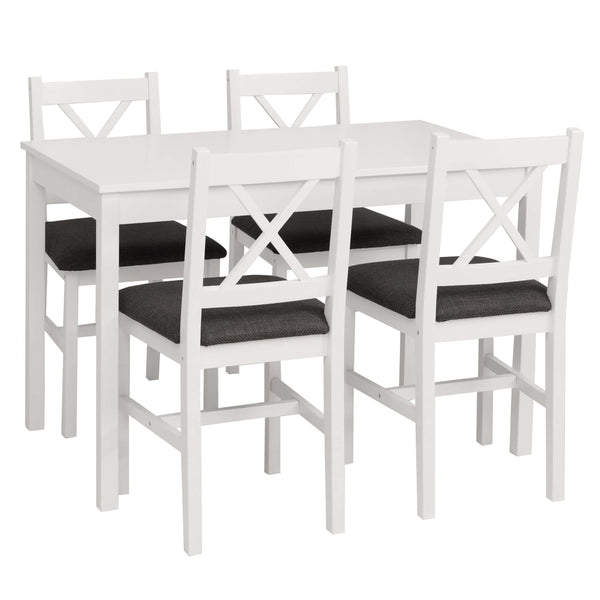 Esszimmer-Set Sitzgruppe Massivholz Kiefer Landhaus 110cm weiss Polster schwarz